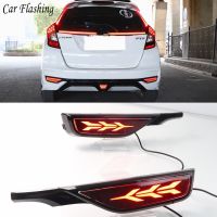 2PCS Rear Brake Light Car LED Rear Fog Lamp Rear Bumper Light Flowing Turn Signal Reflector For Honda Fit Jazz 2018 2019 2020