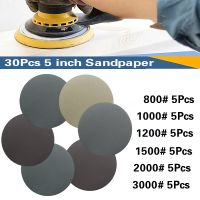 30Pcs 996A 5 Inch 125mm Disc Water Sandpaper Flocking Back Lint Dry Grinding Water Sandpaper Wet Dry for Car Furniture Polishing