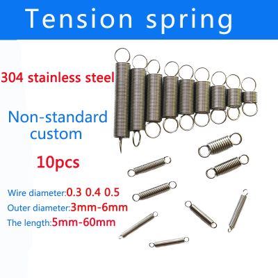 10Pcs 304 Stainless Steel Tensile Spring Dual Hook Small Tension Spring Wire Dia 0.3mm 0.4mm 0.5mm OD 3mm 4mm 5mm 6mm