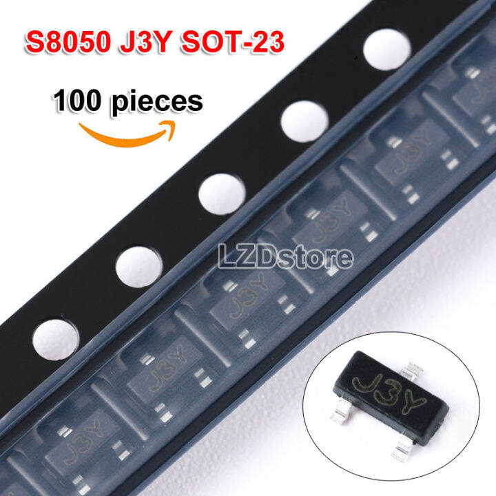 100pcs S8050 J3Y SOT23 SOT23 NPN 25V/0.5A SMD Transistor Marking Code