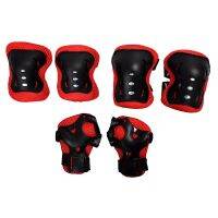 ใหม่-Kid Cycling Role Skating Knee Elbow Wrist Protector Pads-สีดำและสีแดง