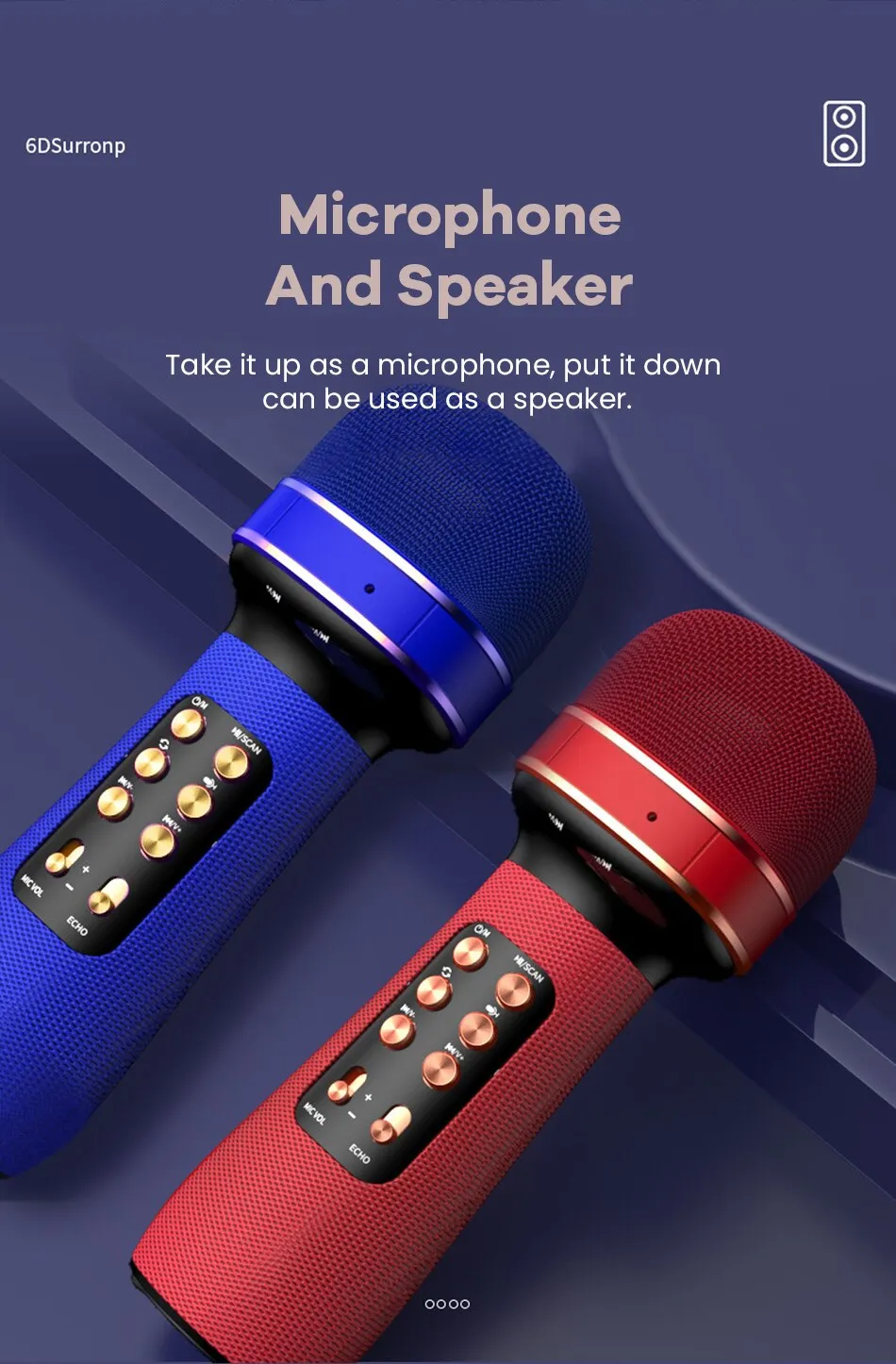 WSTER Bluetooth Microphone avec Haut-parleur HiFi WS-898-1