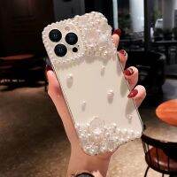 ซิลิคอนนิ่มสีดำภาพดอกไม้ไข่มุกทำด้วยมือเคสสำหรับ Apple iPhone เคสมีสไตล์แฟชั่นขนาด14,13,12,11 X XS XR Pro Max ฝาหลังจาก GGQcase