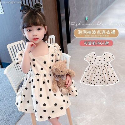 Han edition brim female baby girls children summer dress 2023 new wave points hubble-bubble sleeve princess in