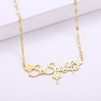 ✸  Personalized Deep Engraved Name Necklace steel Pendant with Flowers Back to School for Daughter Jewelry