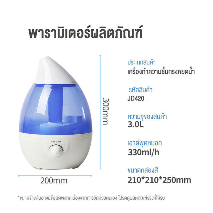 เครื่องทำความชื้นในครัวเรือนแบบอัลตราโซนิค3l-หยดน้ำขนาดใหญ่เครื่องเพิ่มความชื้น-humidifier-เงียบความชื้นหมอก-เครื่องพ่นไอน้ำอโรม่า