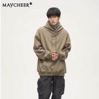 MAYCHEER   เสื้อสเวตเตอร์แบบสวมหัวของผู้ชายเสื้อลำลองเสื้อกันหนาวมีฮู้ดนิยมวัยรุ่นเสื้อฤดูใบไม้ผลิวรรณกรรมอเนกประสงค์