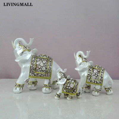 Livingmall Creative Lucky รูปปั้นช้างช้าง Figurines เรซิ่นสำนักงาน Miniatures Golden Feng Shui ช้างเครื่องประดับตกแต่งบ้าน