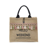 Women Linen Totes Large Capacity Handbags Letter Luxury Lady Tassel Shoulder Shopper Bag Casual Beach Travel Shopping Bags