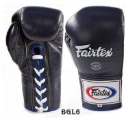 Fairtex Lace up Gloves BGL6 Navy blue Competition Gloves (8,10,12,14,16 oz.) Pro fight MMA K1 นวมเชือก ใช้สำหรับแข่งขัน แฟร์แท็ค BGL6 สีน้ำเงิน ล้วน