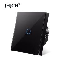 JHJCH touch switch  EU standard  white crystal  glass panel  touch switch  Ac220v  1 set  1 way  wall light  wall touch screen Power Points  Switches