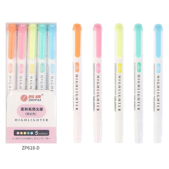 5pcs-box-markers-highlighter-pen-set-kawaii-markers-soft-head-focus-on-notes-painting-school-art-supplies-stationery