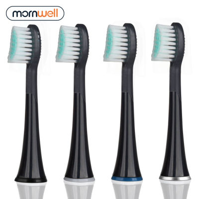 Mornwell เปลี่ยนหัวแปรงสีฟันแต่งจีบสีดำ4ชิ้นพร้อมฝาสำหรับตอนเช้า D01B แปรงสีฟันไฟฟ้า