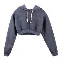 [Hot]แฟชั่นผู้หญิงเสื้อกันหนาว Feme เสื้อแขนยาว Solid Crop Hoodies กีฬา Pullover Tops จัมเปอร์เสื้อ Hoodies