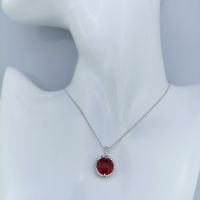 Silverthai 925 sterling silver Round red Cubic zirconia pendant necklace ,สร้อยคอเงินแท้925หลายวงกลมแบบนู้นสีแดงเพรชcz