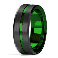 Trendy 8mm Green Color Groove Beveled Edge Tungsten Wedding Rings For Men Black Brushed Steel Engagement Ring Men 39;s Wedding Band