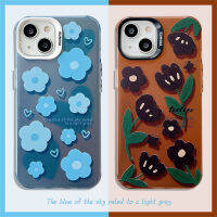 ลายตัวการ์ตูนน่ารักดอกไม้สีดำและสีฟ้าสำหรับ IPhone 14 13 12 11 Pro Max ที่เป็นคู่เคสโทรศัพท์ความคิดสร้างสรรค์