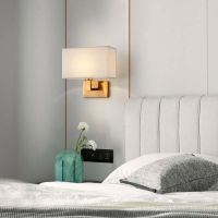 Modern Fabric Wall Sconce Lamp Creative Simple Bedroom Bedside Wall Light Rectangle WhiteBeige Linen Shade Metal Base