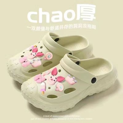 【Hot Sale】 Hole shoes womens summer new office heightened beach non-slip couples Baotou sandals and slippers mens