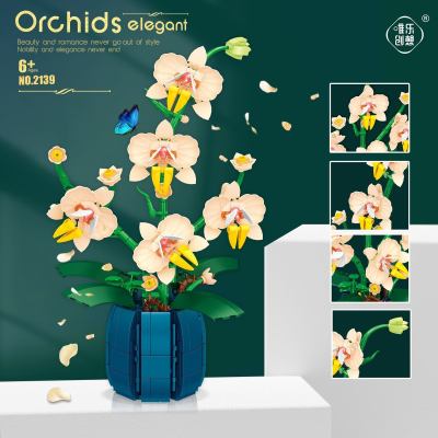 Orchid Building Blocks Flowers, Home Décor Accessory for Adults, Botanical Collection, Valentines Day Gift Idea (606 Pcs)