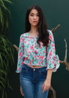 Ohayo เสื้อลายดอกไม้สม๊อคเอว  Floral Print Blouse with Elastic Waist