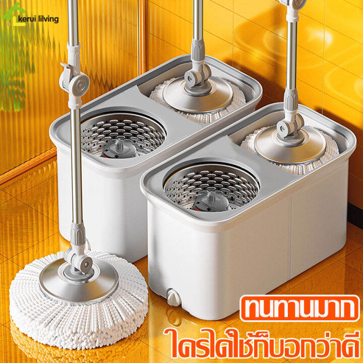 ชุดถังปั่นม๊อบสแตนเลส-พร้อมไม้ถูพื้น-spin-mop-ไมถูพื้น-ไม้ม๊อบถูพื้น-ถังปั่นไม้ม๊อบ-ถังปั่นแห้ง-ชุดถังปั่นม๊อบ-ไม้ม๊อบดันฝุ่น-ชุดไม้ถู