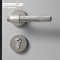 【YF】 Dooroom Brass Knurled Door Lock Set Silver Matt Brushed Nickel Interior Bedroom Bathroom Double Wood Lever Dummy Handle