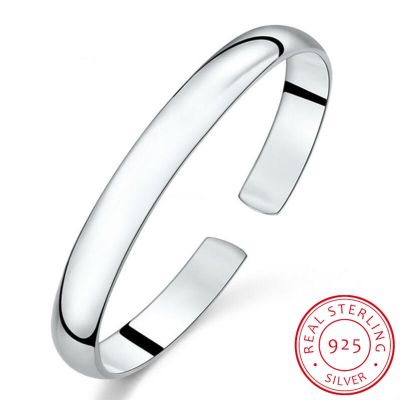 Simple Fashion 925 Sterling Silver Smooth Cuff Bracelets amp; Bangles For Women pulseras Valentine 39;s Day present