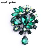 Morkopela Big Crystal Brooches and Leaf Pins For Women Banquet Luxury Brooch Jewelry Scarf Suit Pin Accessories Gift
