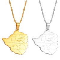 Anniyo Map of Zimbabwe With City Pendant Necklaces Silver Color/Gold Color Women Stainless Steel Zimbabweans Maps Chains 070921