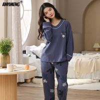 Big Size Sleepwear for Women Pjs V-neck Long Sleeve Autumn Pajamas Set for Woman Cotton 5XL Two Pieces Sets Winter Floral Pijama