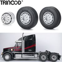 TRINOOD 1Pair Front Wheel Hubs Tires Set Unpower Wheels for 1/14 Tamiya Truck Tractor Trailer RC Model Car Upgrade Parts