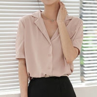 Alien Kitty White Elegance Short Sleeves Chiffon Hot Blouse Outwear Loose Femme Chic All Match Lady Casual New Shirts Lapel