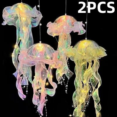 【CC】 2pcs Jellyfish Lamp Hanging Decoration Wind Chimes Lantern Atmosphere Birthday Gifts