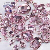 hotx【DT】 Glitter Mixed Glass Rhinestones Pink Flatback Sew Rhinestone With Claw 50PCS/PACK S048