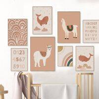 ปลาวาฬ Sloth Alpaca Sun Rainbow Planet ตัวเลขตัวอักษร Wall Art ภาพวาดผ้าใบโปสเตอร์และพิมพ์ภาพผนัง Kids Room Decor