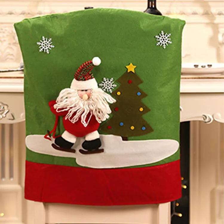 Christmas Dining Chair Covers Santa Doll Chair Back Cover Washable ...