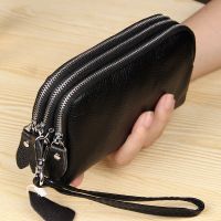【CC】 Wallet Leather 3-Layer Purse Large Capacity Wristlet Clutch Wallets Money Purses