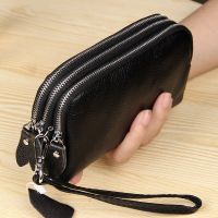 MJ Dompet Panjang Wanita Kulit Asli 3-Layer Zipper Dompet Kapasitas Besar Gelang Kopling Dompet Tas Telepon Uang dompet