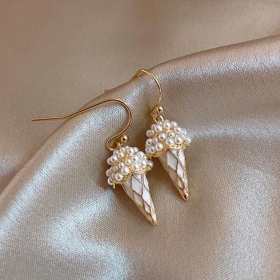 New Trendy Cute Ice Cream Drop Earrings for Women Girl Small Imitation Pearl Earrings Korean Fashion Jewelry Birthday Party Gift