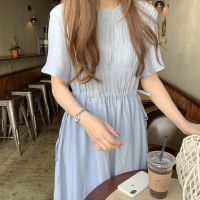 CHAWY Blue chiffon dress ?? C4048 เดรสยาวชีฟอง เดรสสไตล์เกาหลี