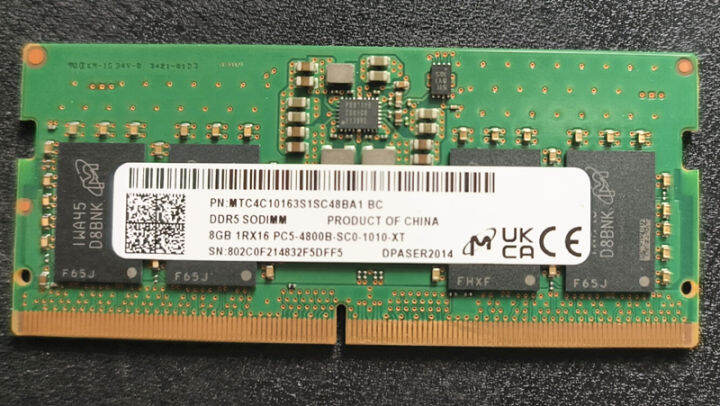 Micron Ddr5 8gb 4800mhz Laptop Memory Sodimm DDR5 8GB 1RX16 PC5-4800B ...