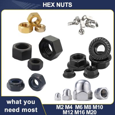 ▦♗℡ M2 M4 M6 M8 M10 M12 M16 M20 Hex Metric Threaded Hexagon Nuts Lock Nut Butterfly Flange Carbon Steel Brass Nylon Stainless Steel