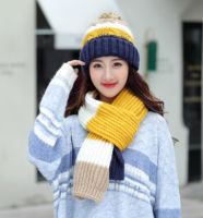 New Fur Pompom Woman Knitted Hat Scarf Winter Warm Children Hat &amp; Scarf for Girls Boys Two Piece Set Warm Beanie Wholesale