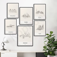 โปสเตอร์แผนที่ City Travel Line-Montreal, Prague, Newport, Brooklyn, San Francisco, Paris, Manila, Toronto, Amsterdam, London - Perfect Wall Decor For Home Or Office