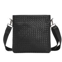 Mens Leather Vertical Shoulder Bags PU Leather Woven Fashion Luxury Design Solid Black Male Crossbody Messenger Bag for Man