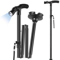 Folding Cane with LED Light Foldable Walking Stick Anti-Slip Lightweight Disability Aluminium Cane Torch Adjustable Portable