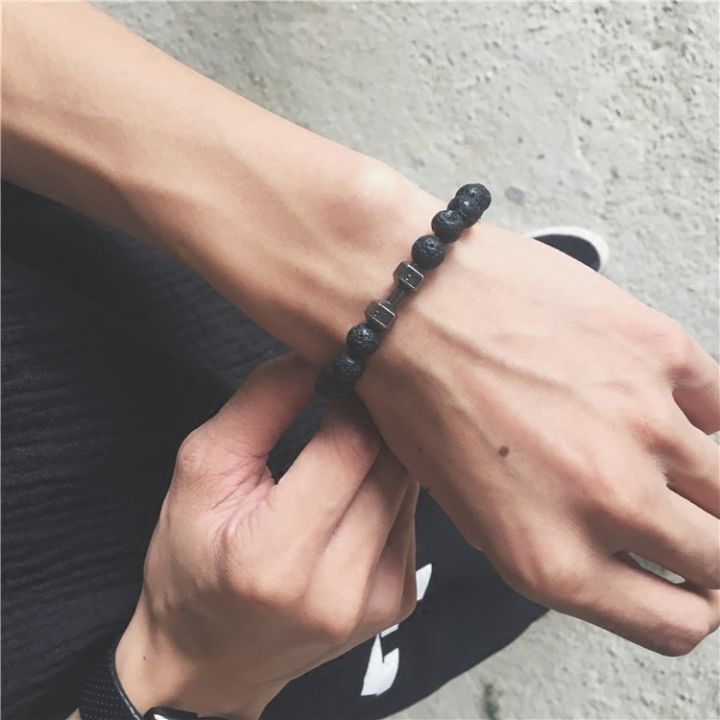 men-natural-black-volcanic-lava-stone-dumbbell-bracelet-black-matte-beads-bracelets-for-women-yoga-fitness-barbell-jewelry