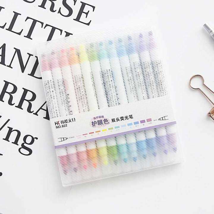 12-colorsset-cute-japanese-stationery-milk-liner-double-headed-fluorescent-pen-milkliner-highlighter-pen-drawing-marker-pens