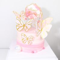 Creative Pink Painted Butterfly Princess Happy Birthday Cake Topper Set Baby Shower Kids Favors Party Supplies Candy Bar